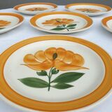 Set 6 plates Gien orange flower 1970 hand-painted decoration