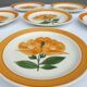 Set 6 assiettes Gien fleur orange 1970 décor peint à la main
