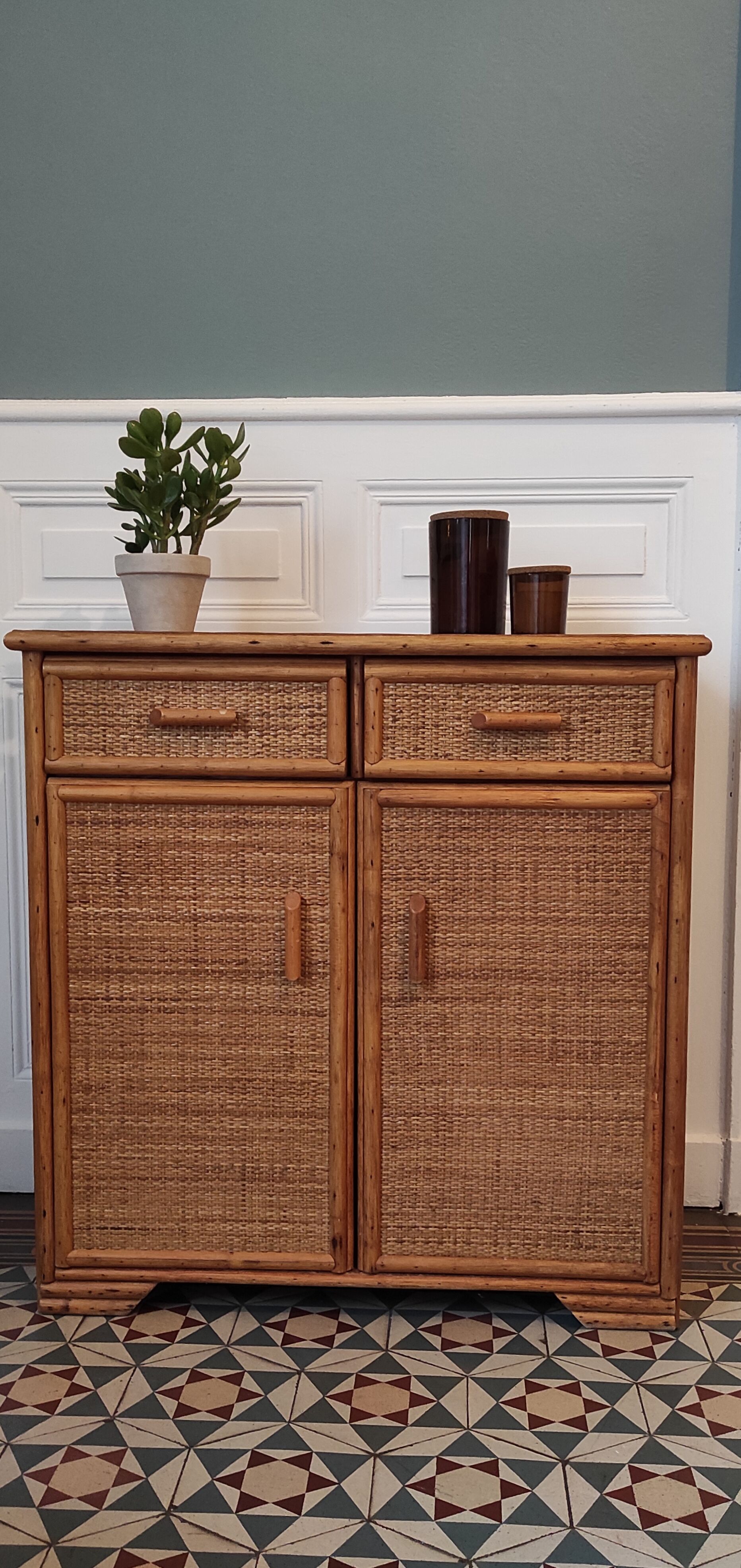 Commode rotin et bambou