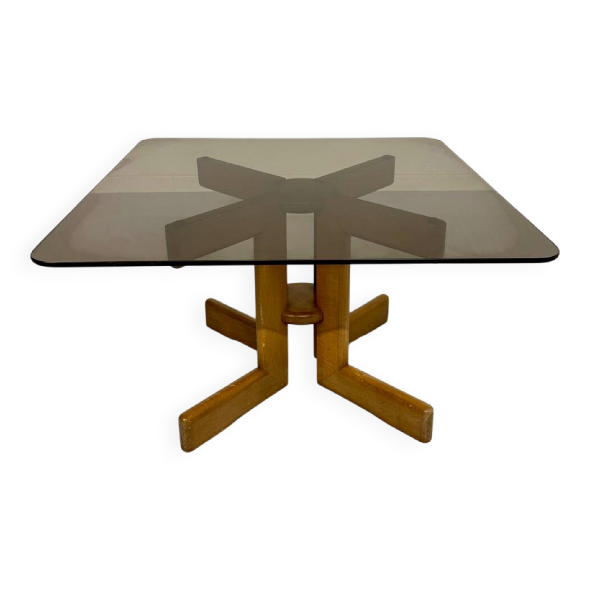 Vintage coffee table in wood and smoked glass, Scandinavian design, 70s