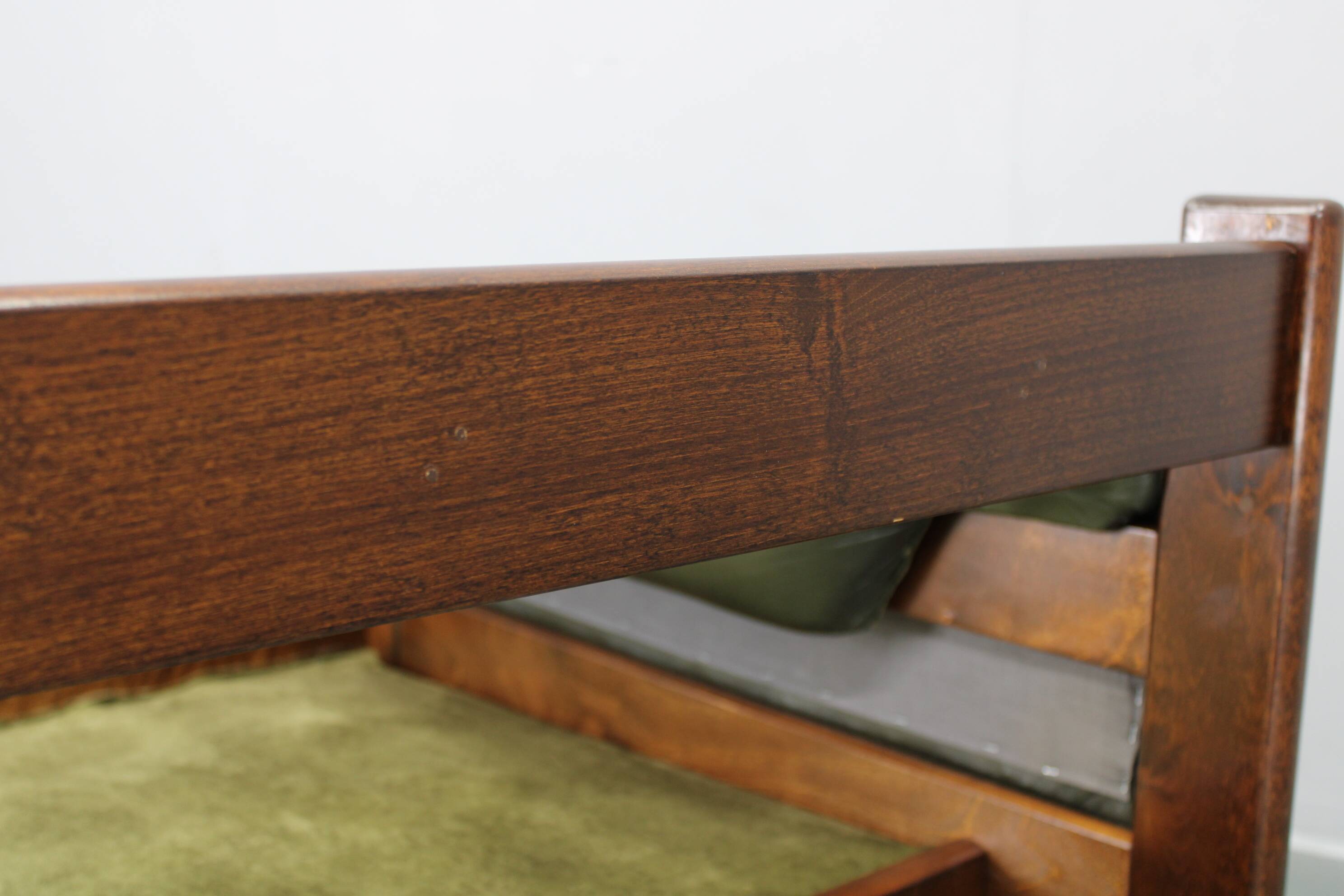 Mid-century Czechoslovak green leather sofa, 1970s