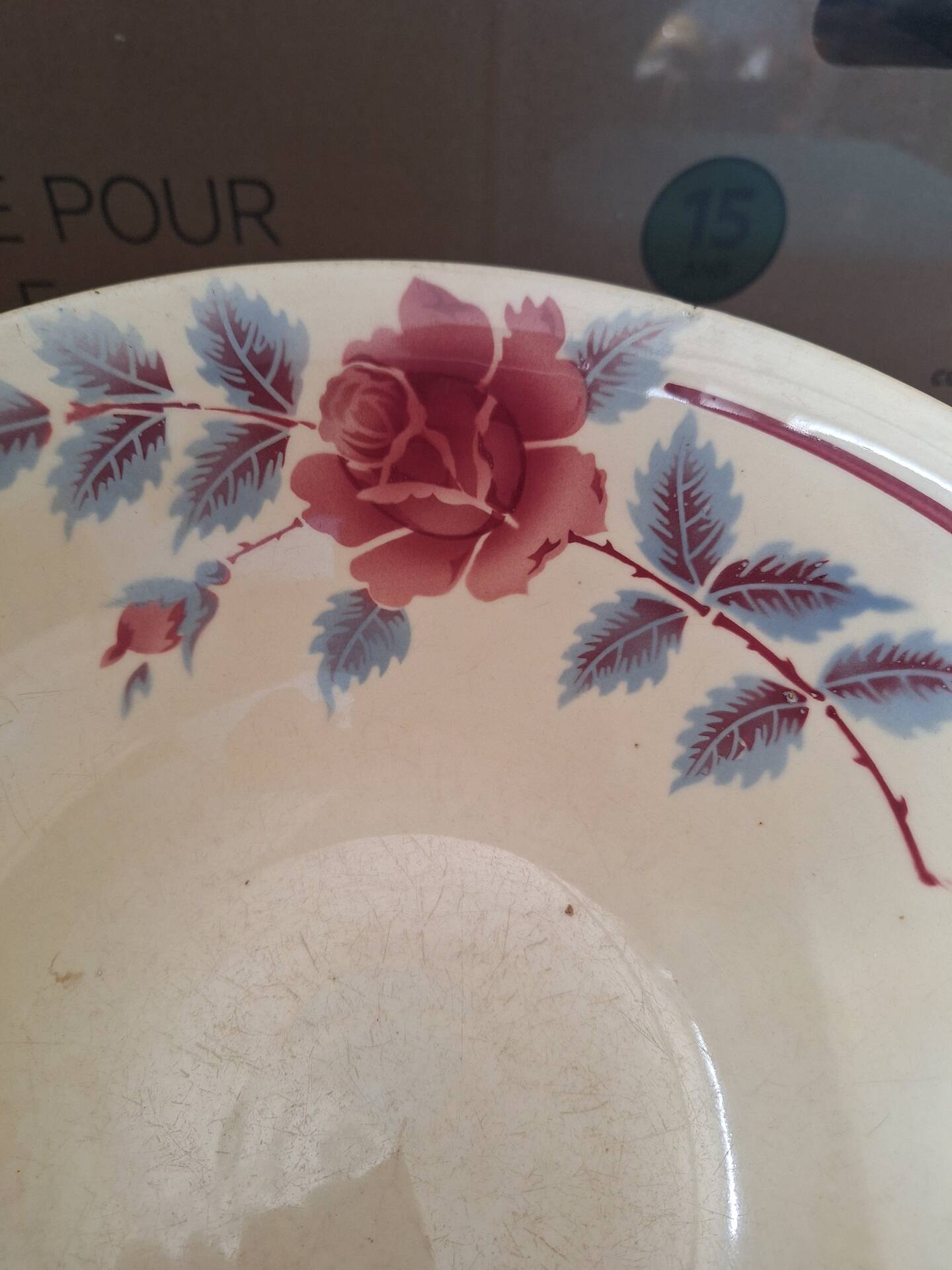 Large earthenware salad bowl with an old rose retro pattern from Hamage and Moulin des