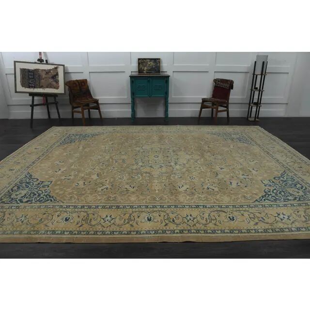 1970s Vintage Persian Handmade Wool Cotton Orange Area Rug 300x403