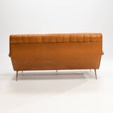 Three-seater sofa in skai with brass feet in the style of Marco Zanuso, 1950s