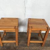 Pair Tabouret wears tripod plant solid wooden sofa tip 1950 Vintage furniture decoration