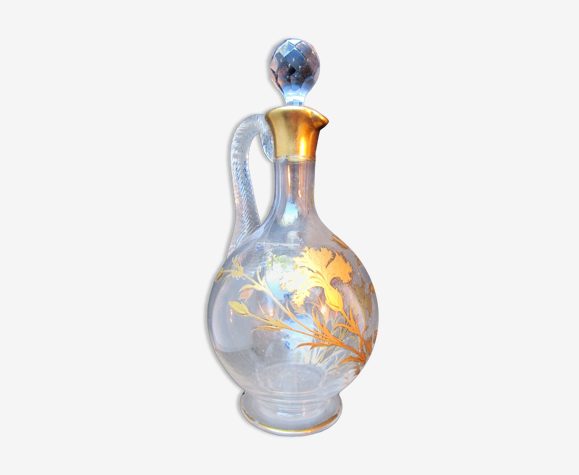 Carafe XIXème Art Nouveau en cristal Legras Les Oeillets, émaillés à l'Or fin