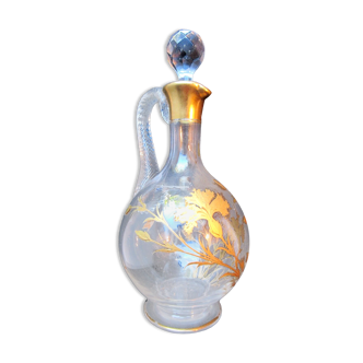 Carafe XIXème Art Nouveau en cristal Legras Les Oeillets, émaillés à l'Or fin