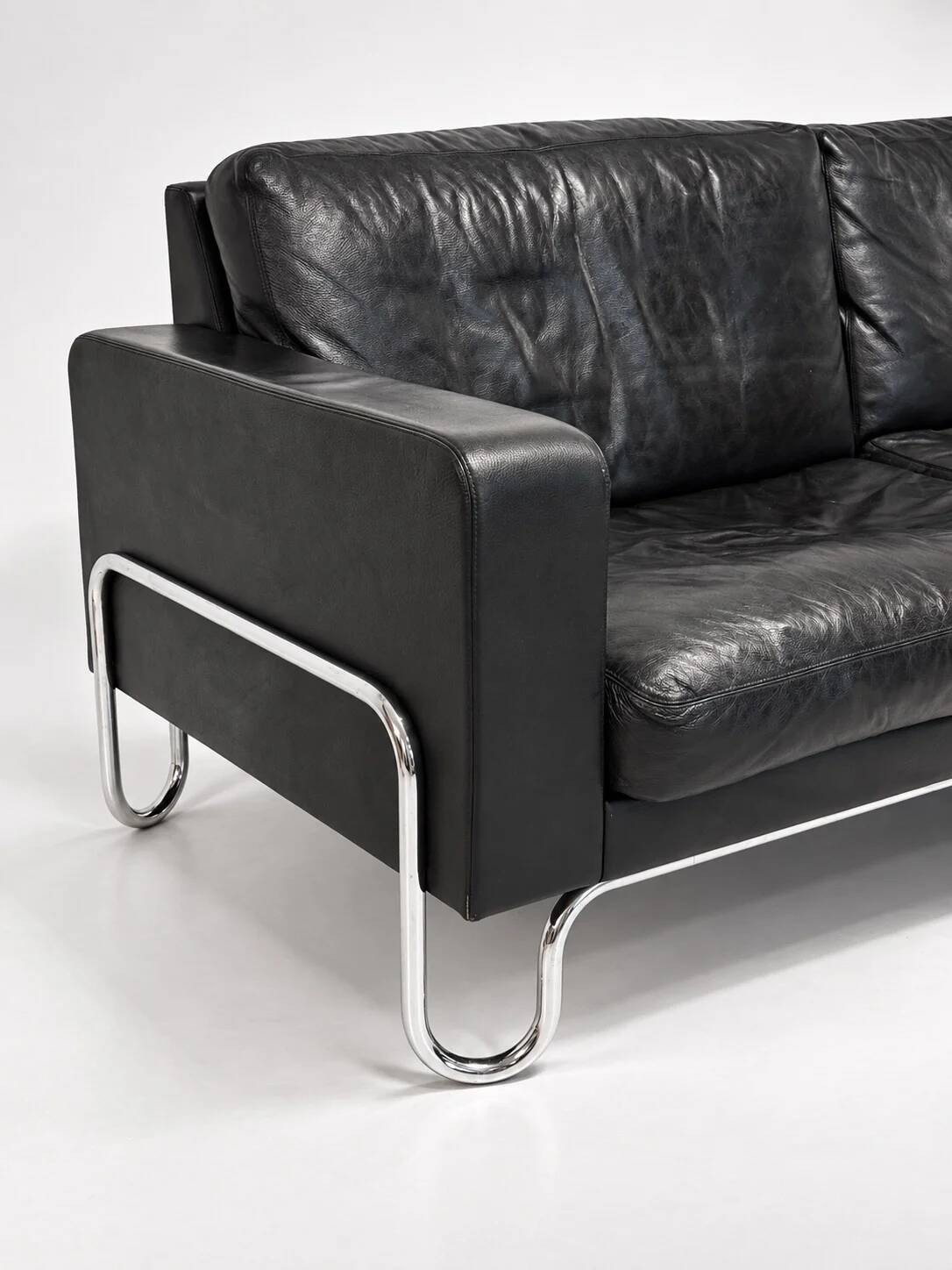 3-seater sofa W.H. Gispen for Dutch Originals, black leather and chrome
