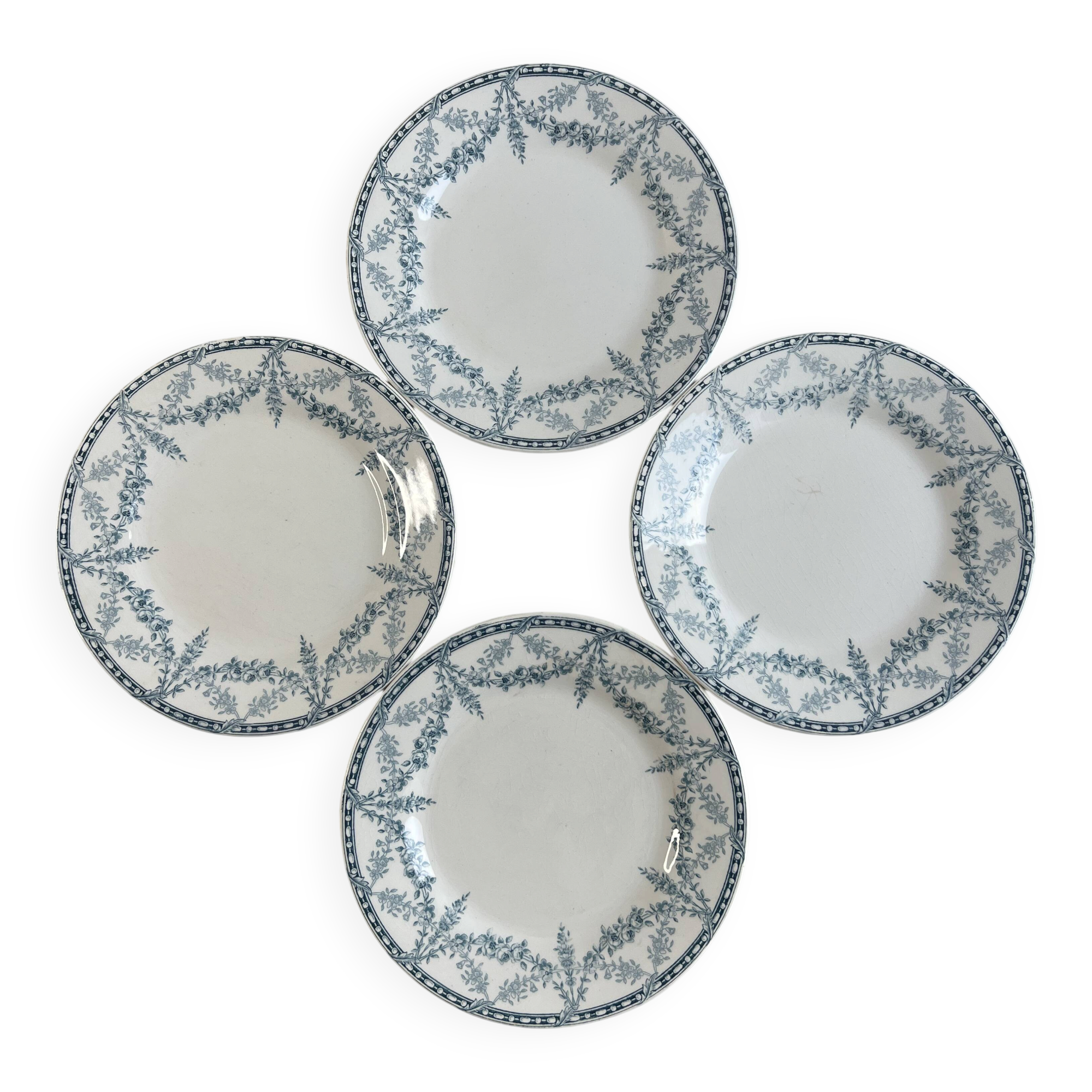 Set of 4 flat plates Creil and Montereau Labrador
