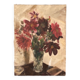 Oil on canvas R. Voyer still life with flowers by 1957