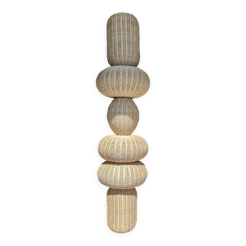 Suspension colonne, superposition de volumes sphériques en rotin H2