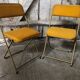 Pair old folding chair lafuma golden metal & vintage yellow fabric