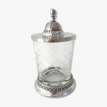 Art-deco candy maker in glass and silver metal