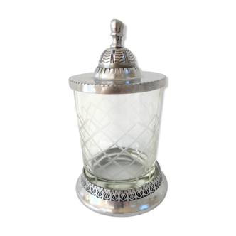 Art-deco candy maker in glass and silver metal