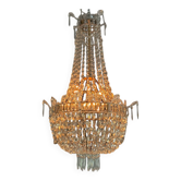 Sac De Perle, Lustre Garni De Rangées De Perles De Cristaux Taillés, Vers 1