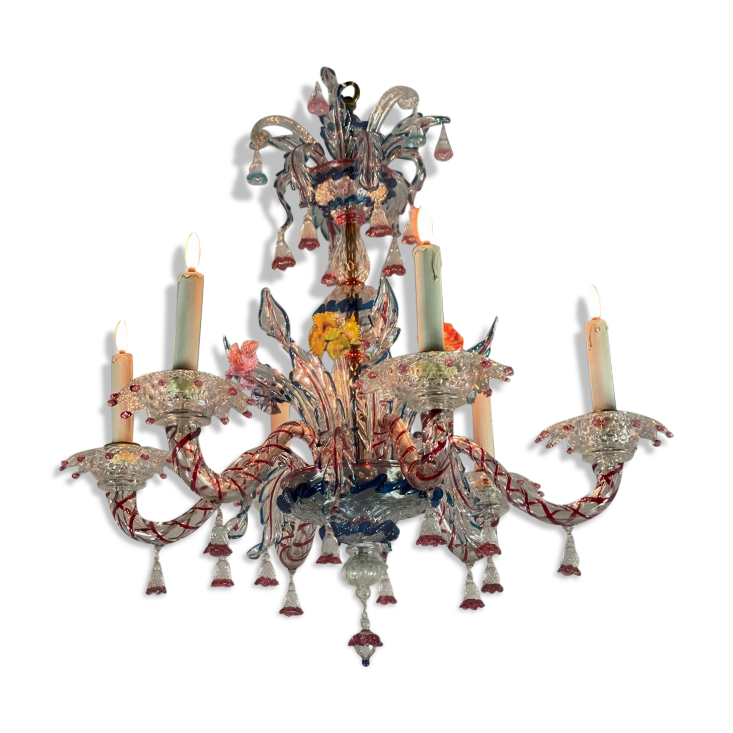 Venetian Chandelier In Multicolored Murano Glass, 6 Arms Of Light