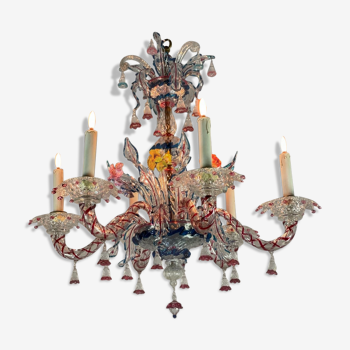 Venetian Chandelier In Multicolored Murano Glass, 6 Arms Of Light