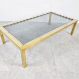 Table basse vintage en laiton et chrome, années 1970