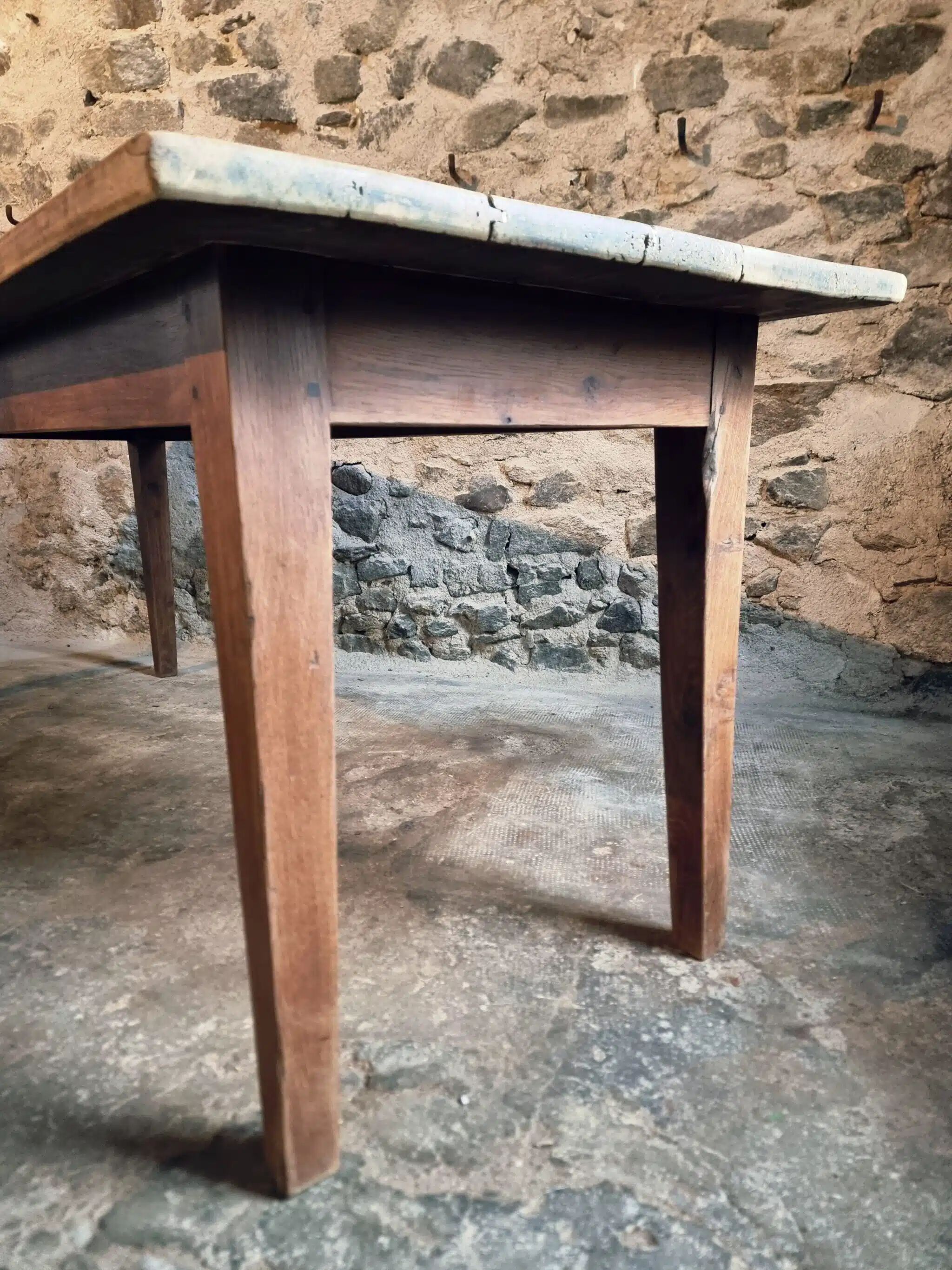 Antique French country dining table – Oak base and pine top, circa 1900