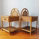 Pair of cane and rattan bedside tables Italy 1970