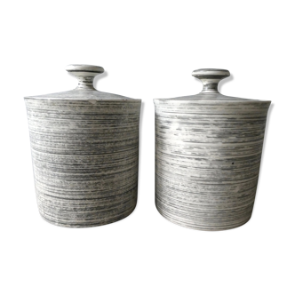 Set of 2 ceramic kitchen pots, Salins, 1950s