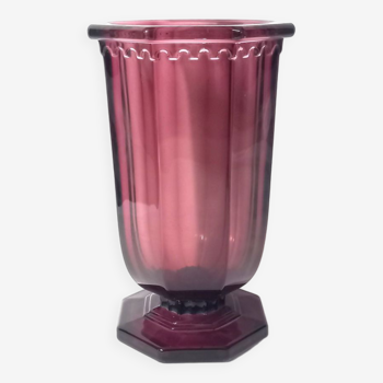 Grand vase art déco en verre améthyste de luxval - val saint lambert