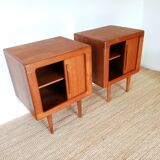 Pair of scandinavian bedsides in curtain teak