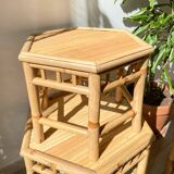3 Vintage Bamboo Hexagonal Nesting Coffee Tables, 1970s