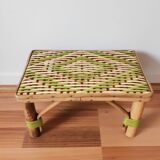 Bench, low wooden and rattan stool, plant holder