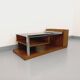 Rectangular vintage modernist coffee table with wooden niches, chrome.