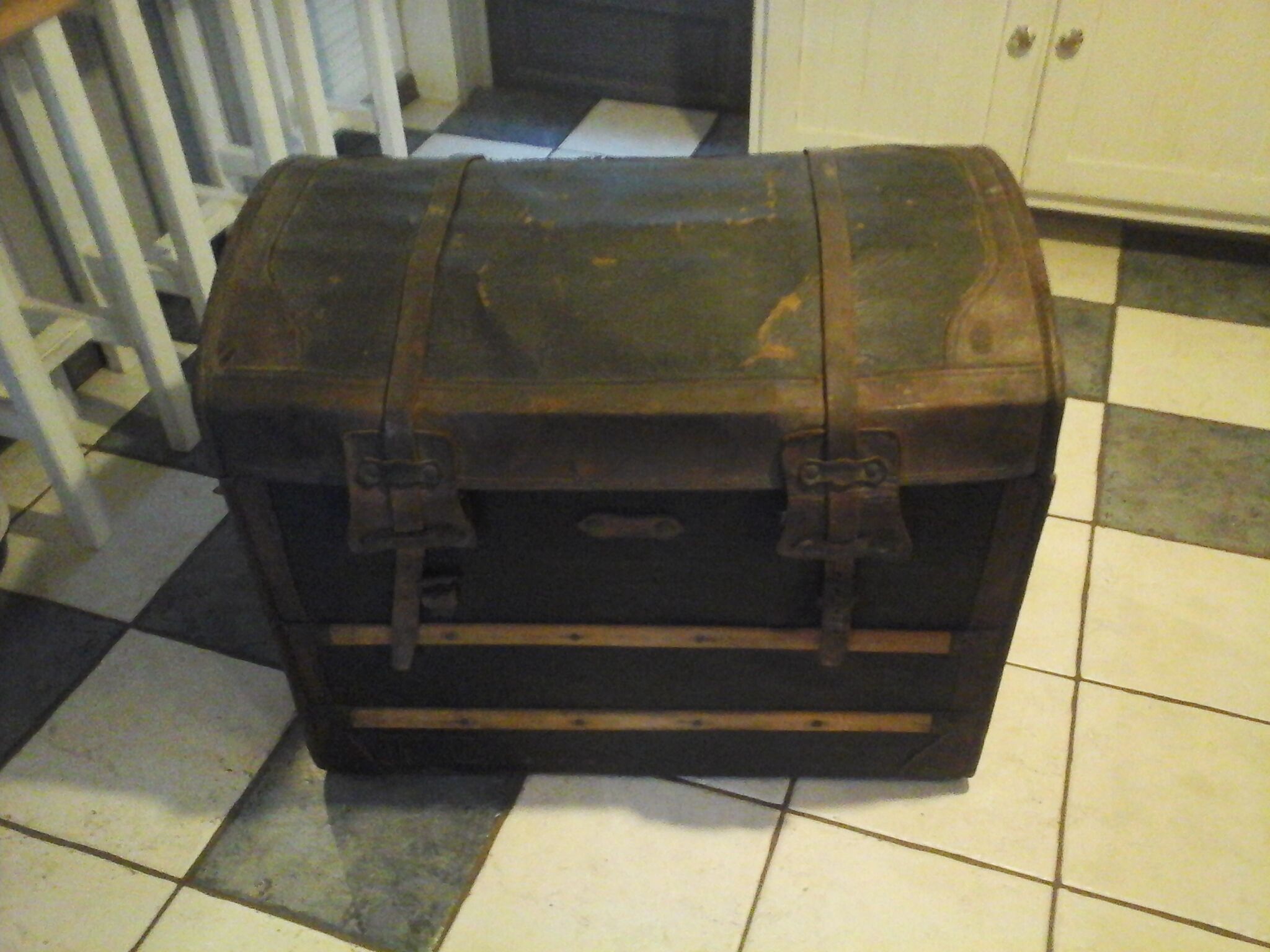 Leather travel trunk