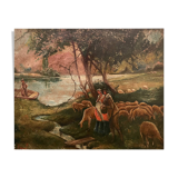 Animated landscape, couple of shepherds, Pietro Fancelli, late 18th, early 19th century