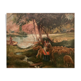 Animated landscape, couple of shepherds, Pietro Fancelli, late 18th, early 19th century