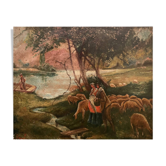 Animated landscape, couple of shepherds, Pietro Fancelli, late 18th, early 19th century