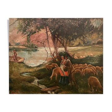 Animated landscape, couple of shepherds, Pietro Fancelli, late 18th, early 19th century