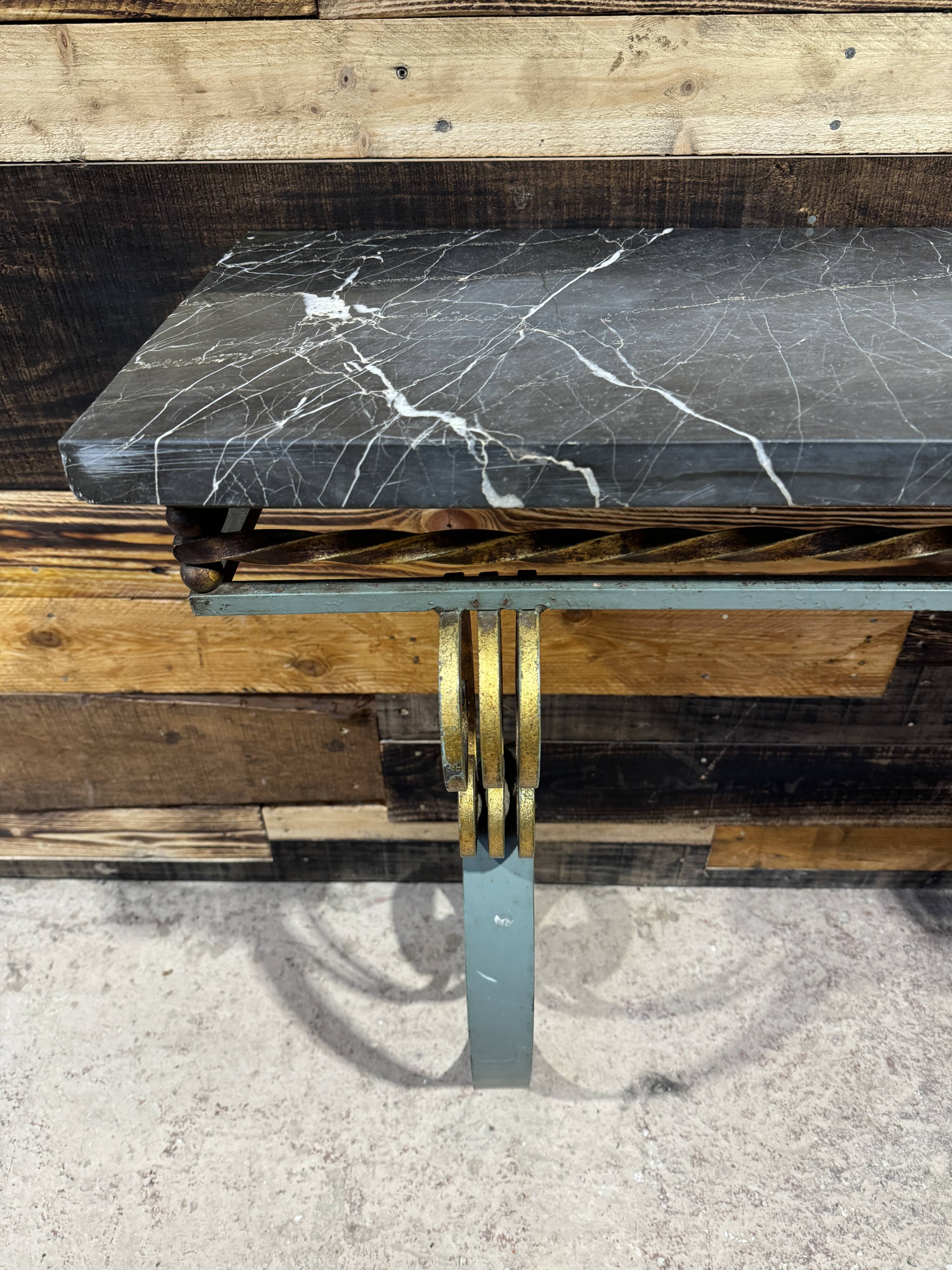 Art Deco marble and wrought iron console