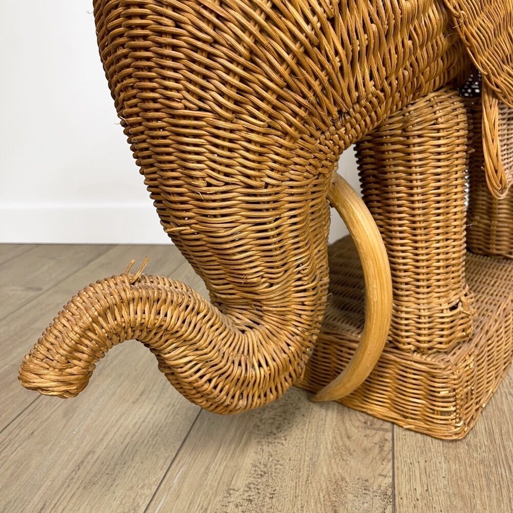 Elephant woven wicker side table 70s