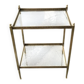Two-tier side table in Hollywood Regency style with gilded brass and clear glass top, 1960s.
