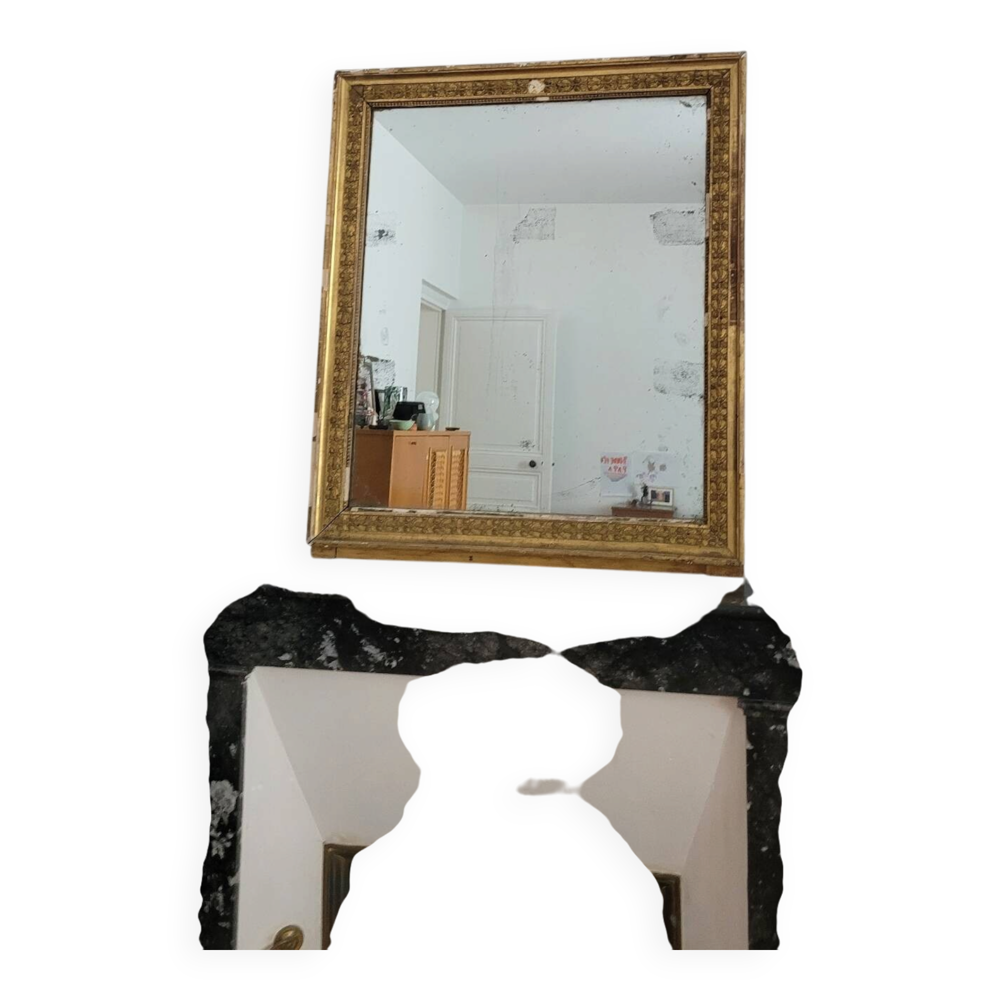 Golden stucco and wood Empire mirror
