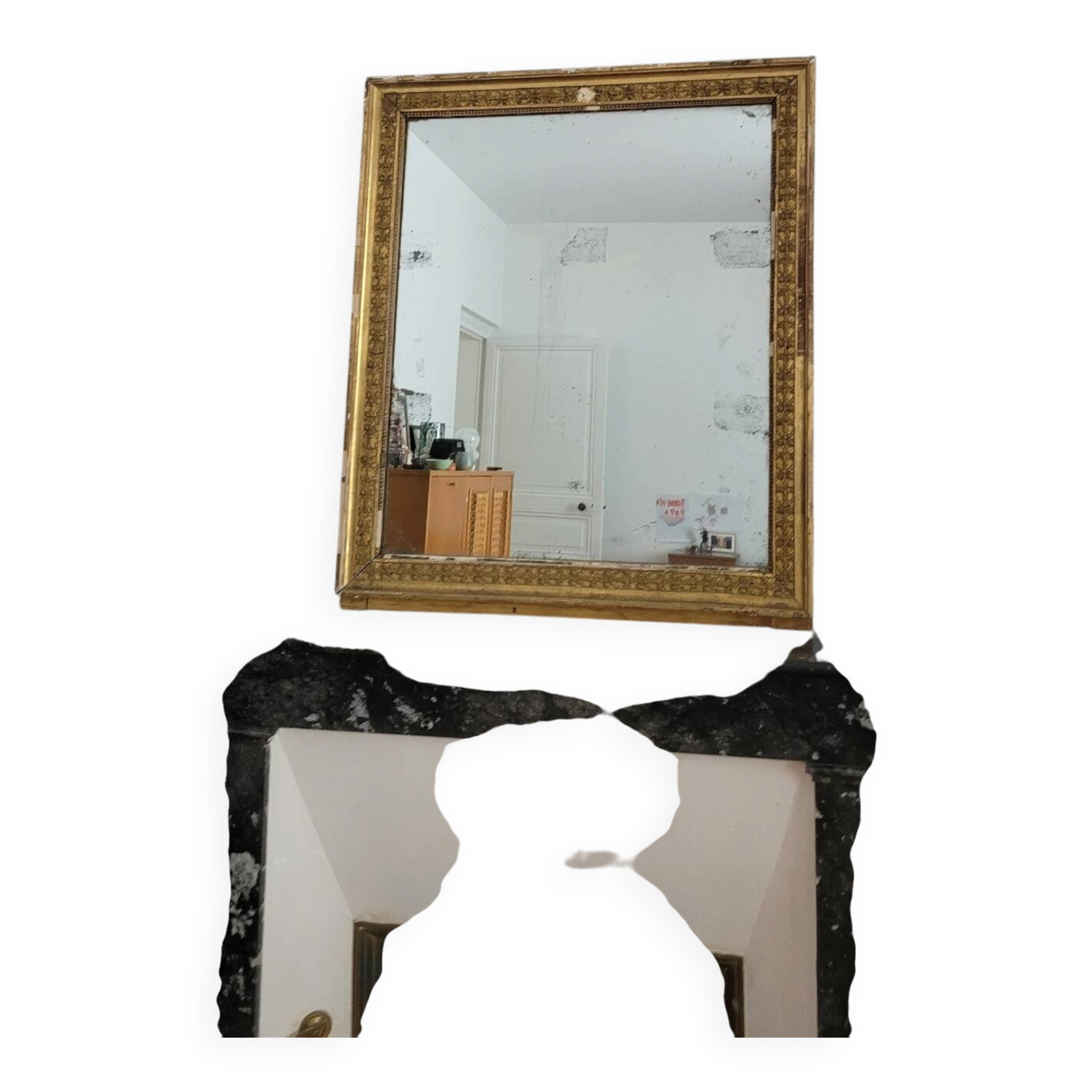 Miroir doré stuc et bois Empire