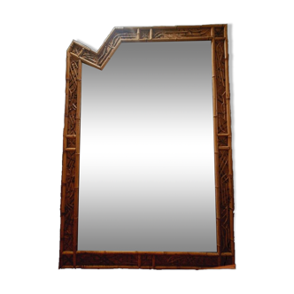 Ancien grand miroir en rotin bambou