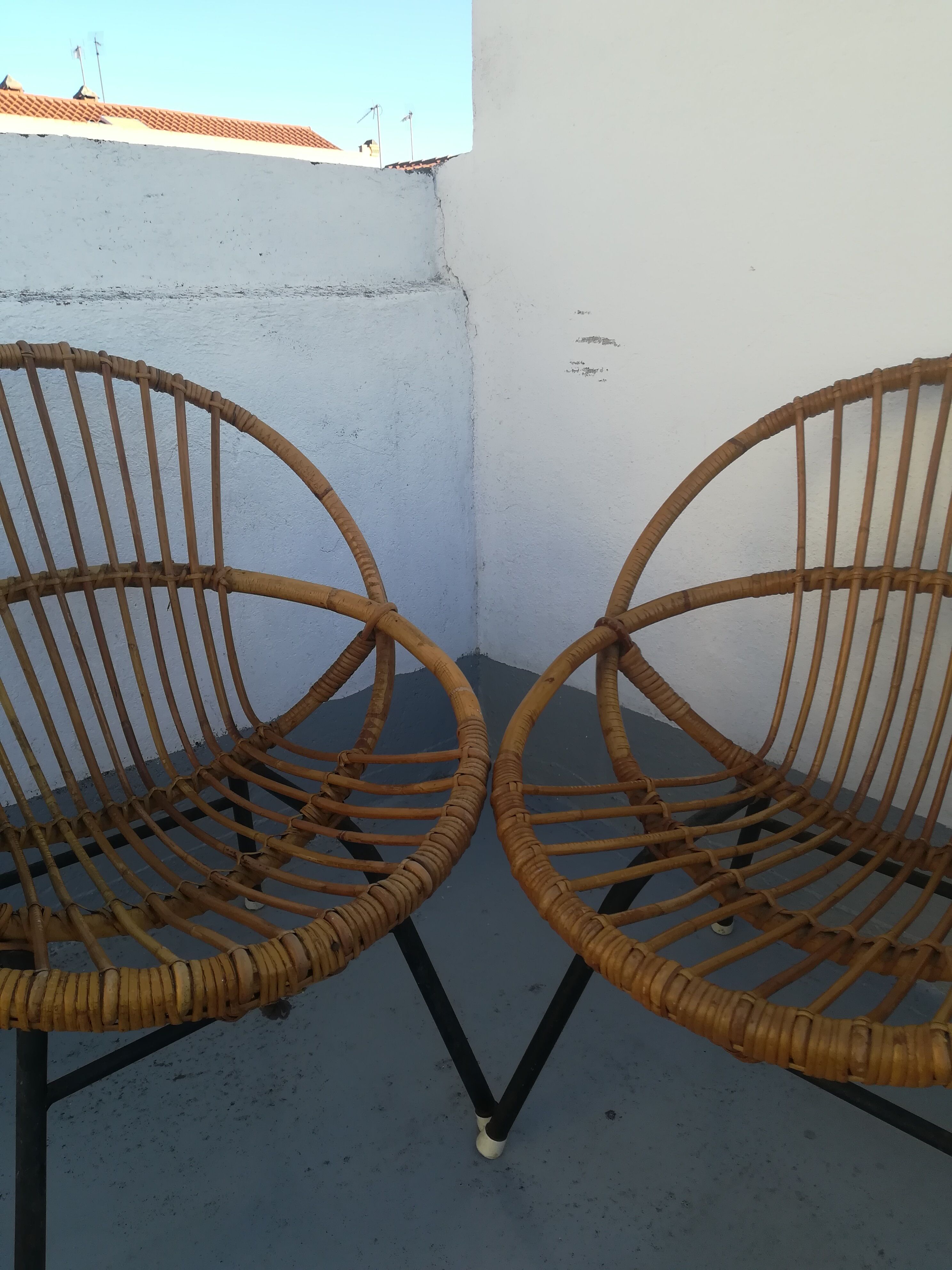Pair of rattan basket armchairs