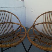 Duo de fauteuils corbeille en rotin