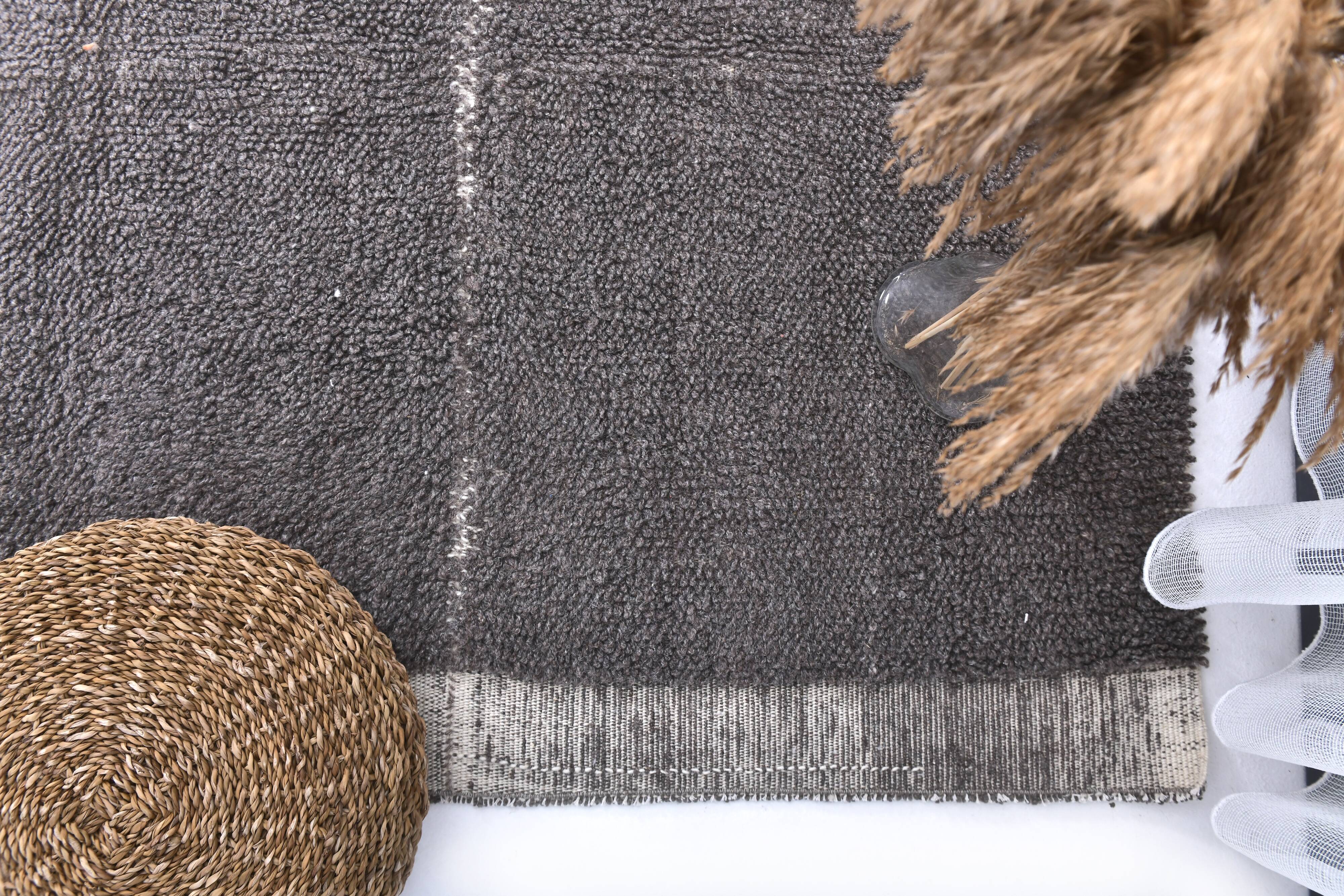 6x9 Dark Brown Handmade Wool Vintage Rug, 196x293Cm