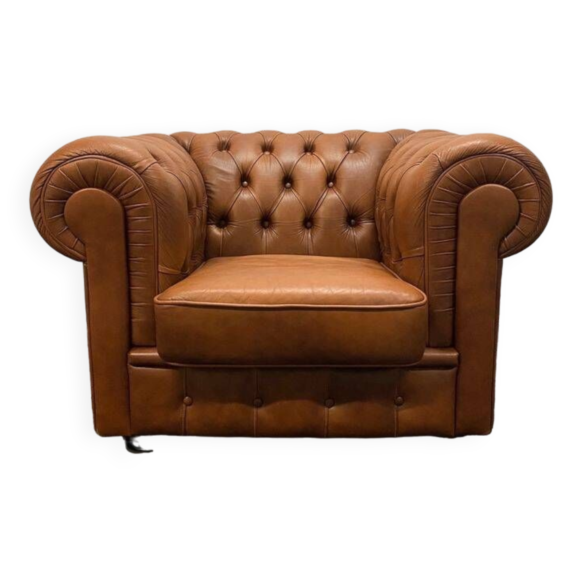 Vintage chesterfield brown leather club chair