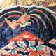 Plat en porcelaine imari du japon en forme de coquille saint-jacques bleu, rouge et turquoise