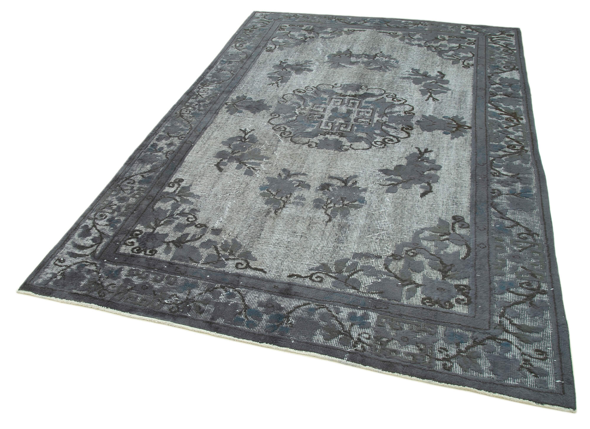 Hand-knotted unique anatolian 1980s 181 cm x 278 cm grey rug