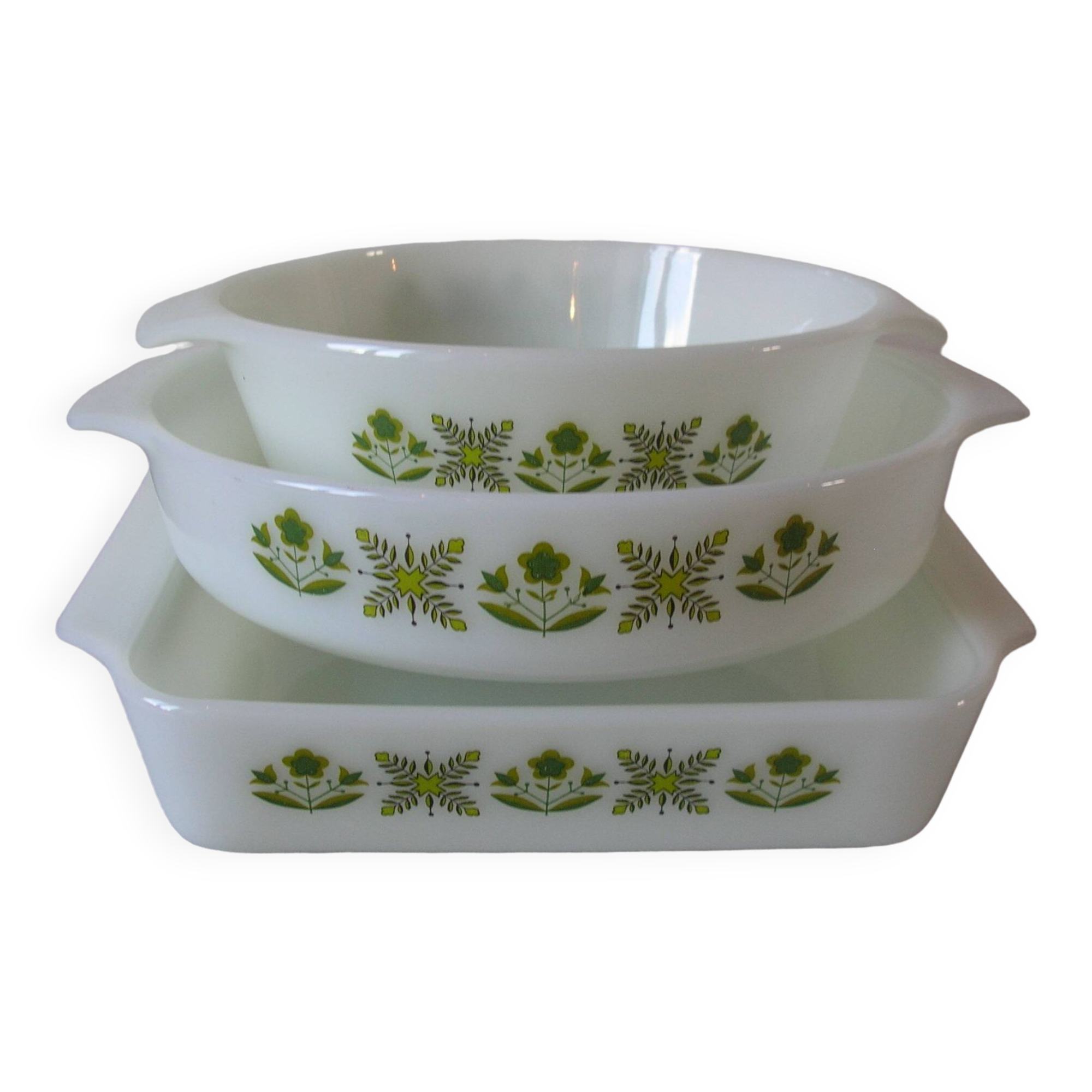 Set of 3 old Anchor Hocking USA dishes floral decor kitchen party table