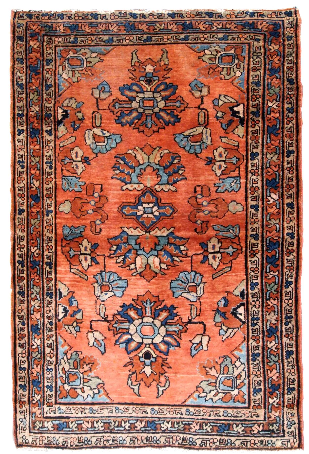 Handmade antique Persian Lilihan rug 3.2' x 4.10' (97cm x 150cm) 1920s - 1B666
