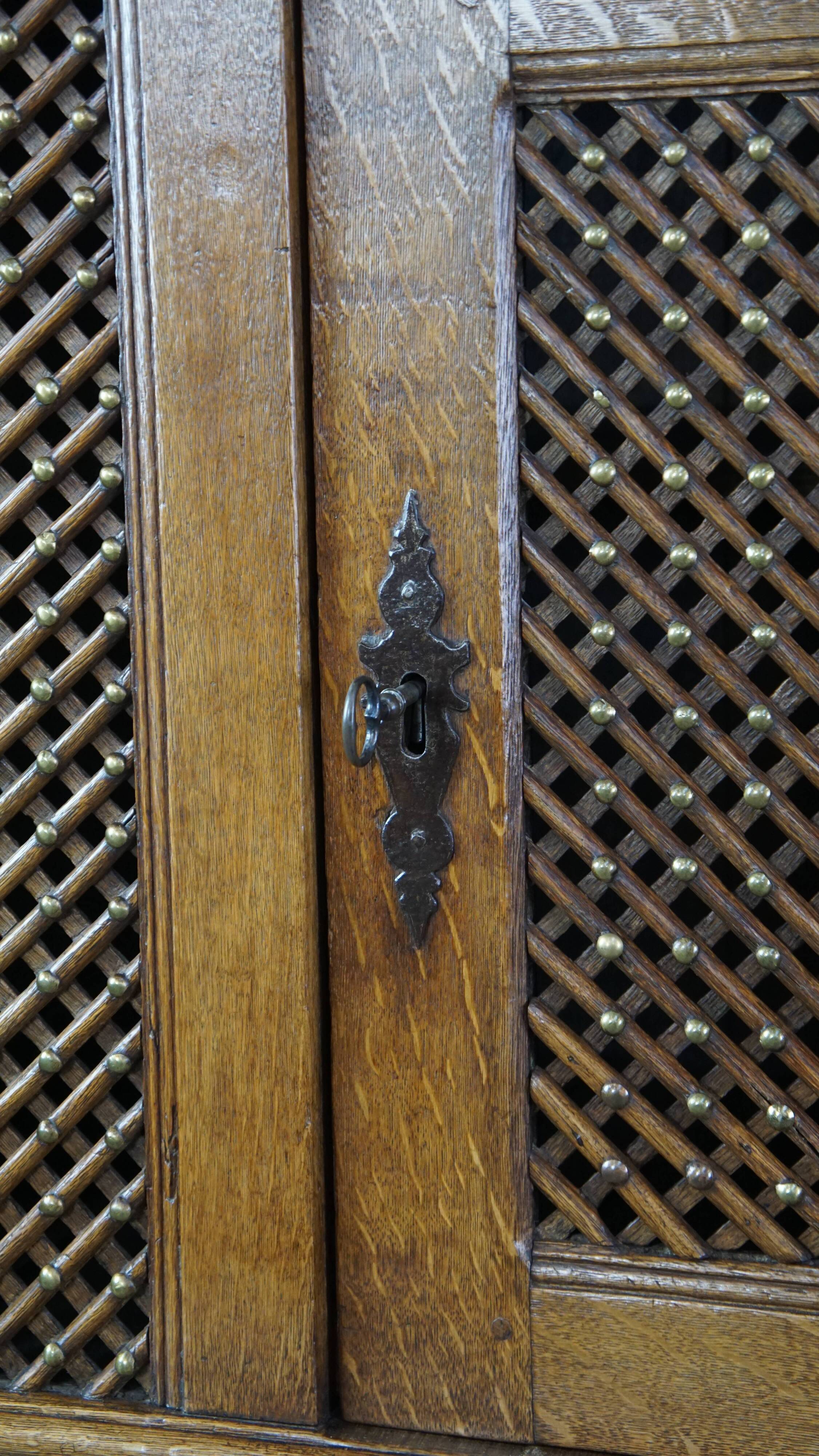 Antique oak bread cabinet from the late 17th century with working locks